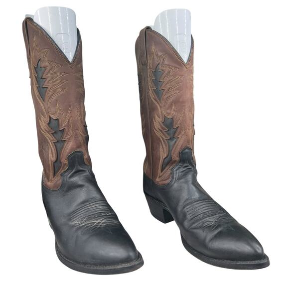 Vintage Dan Post Men’s Black Brown Leather Western Cowboy Boot Size US 9 D main image 6